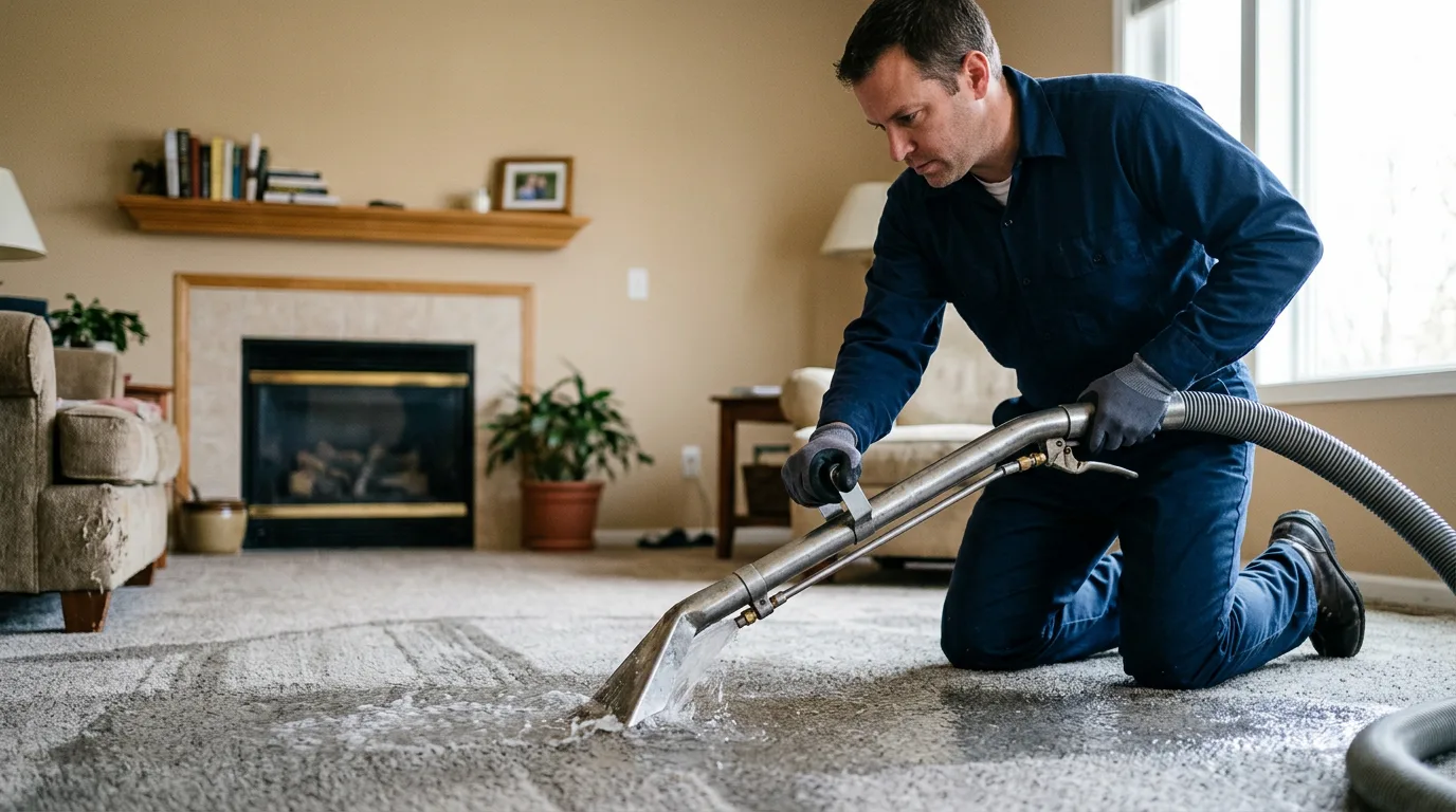 Water damage restoration technician working near Decker, MI
